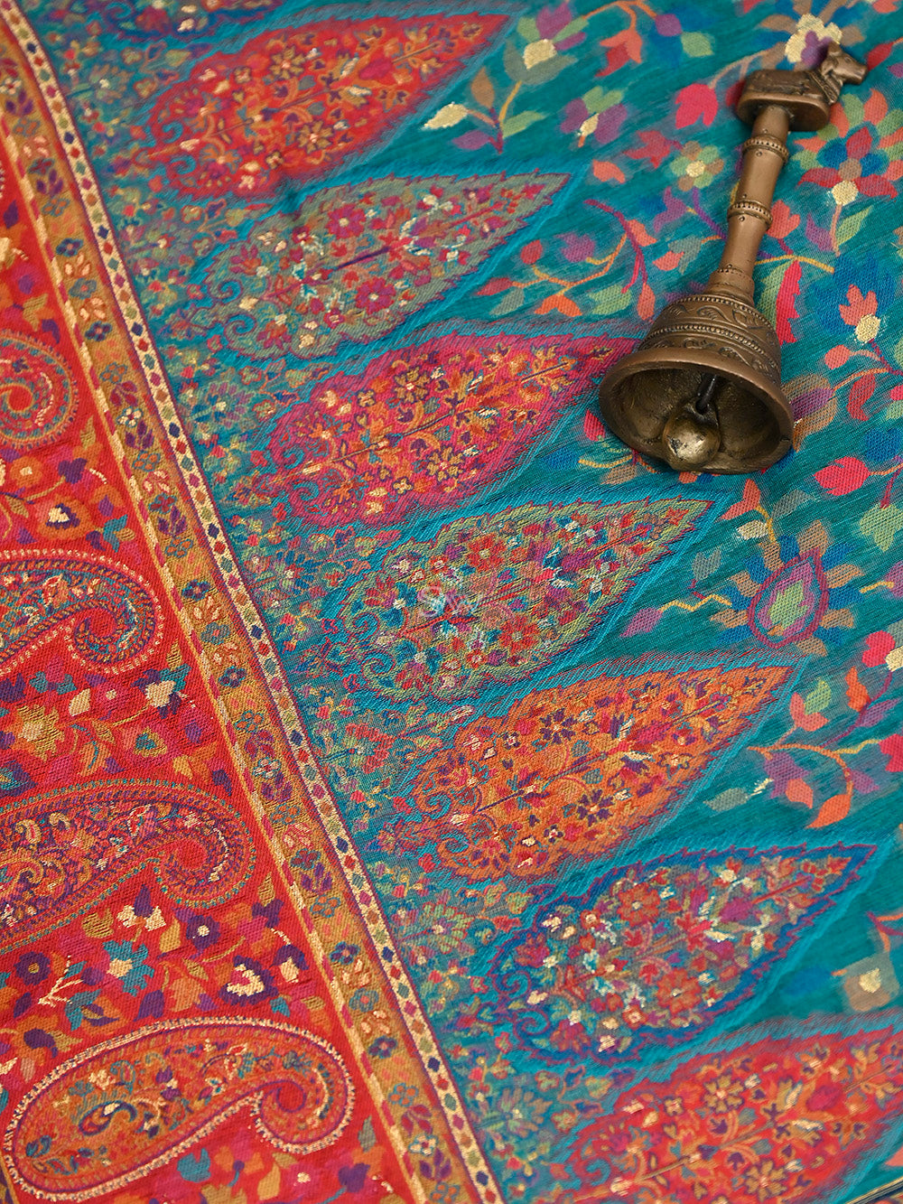 Teal Green Pashmina Moonga Silk Handloom Banarasi Saree - Sacred Weaves
