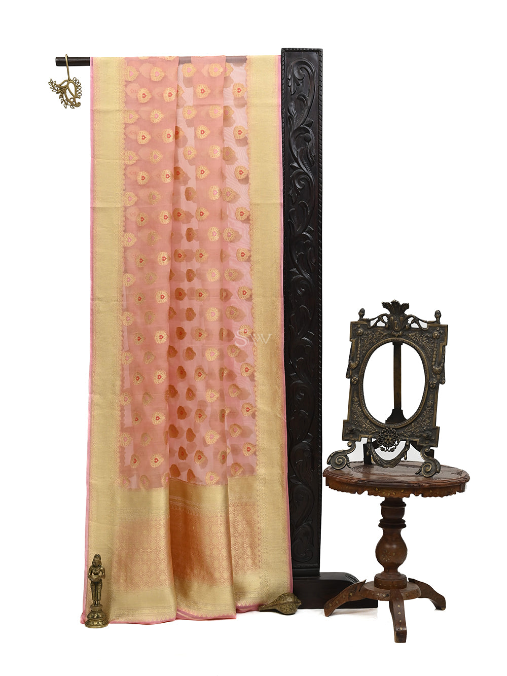 Pastel Pink Meenakari Organza Handloom Banarasi Saree - Sacred Weaves