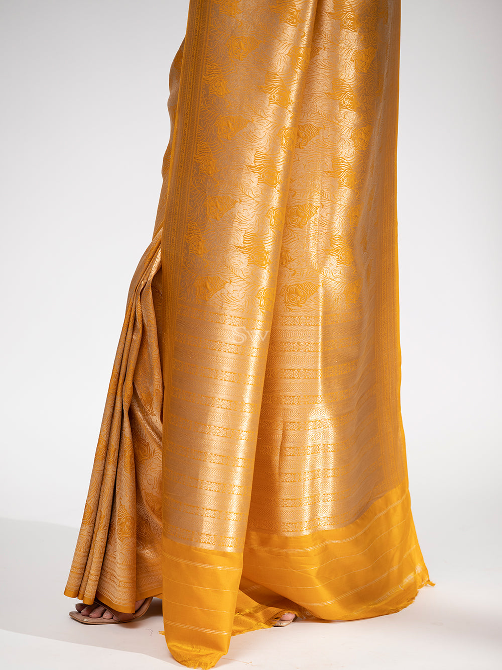Mustard Katan Silk Shikargah Brocade Handloom Banarasi Saree - Sacred Weaves