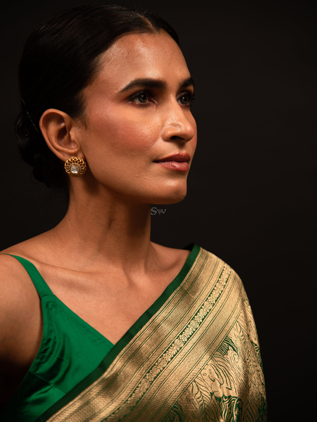 Bottle Green Katan Silk Shikargah Brocade Handloom Banarasi Saree - Sacred Weaves