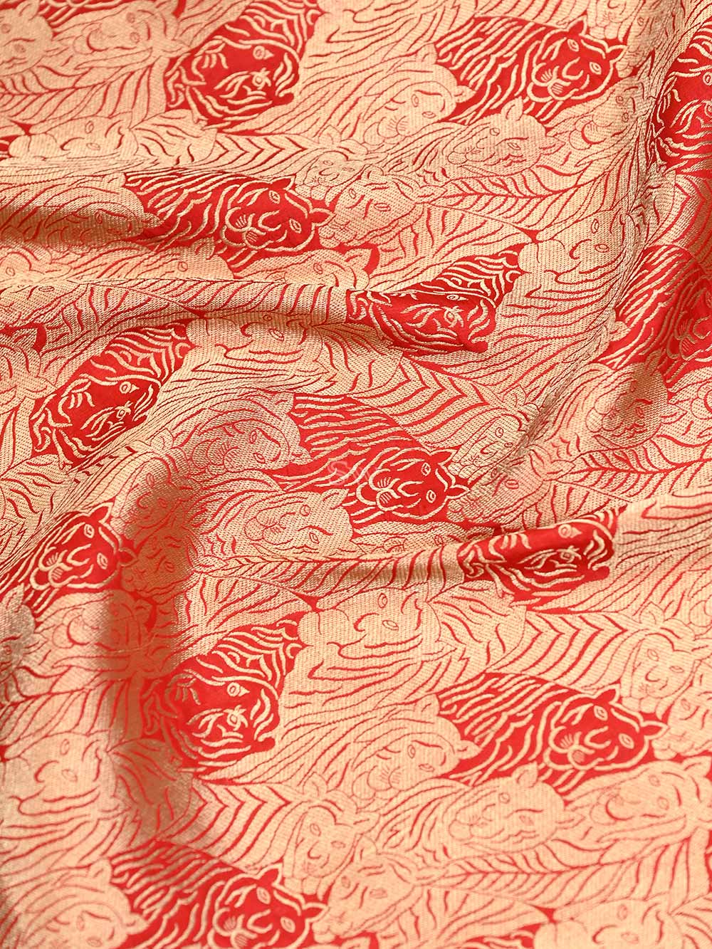 Red Katan Silk Shikargah Brocade Handloom Banarasi Saree - Sacred Weaves