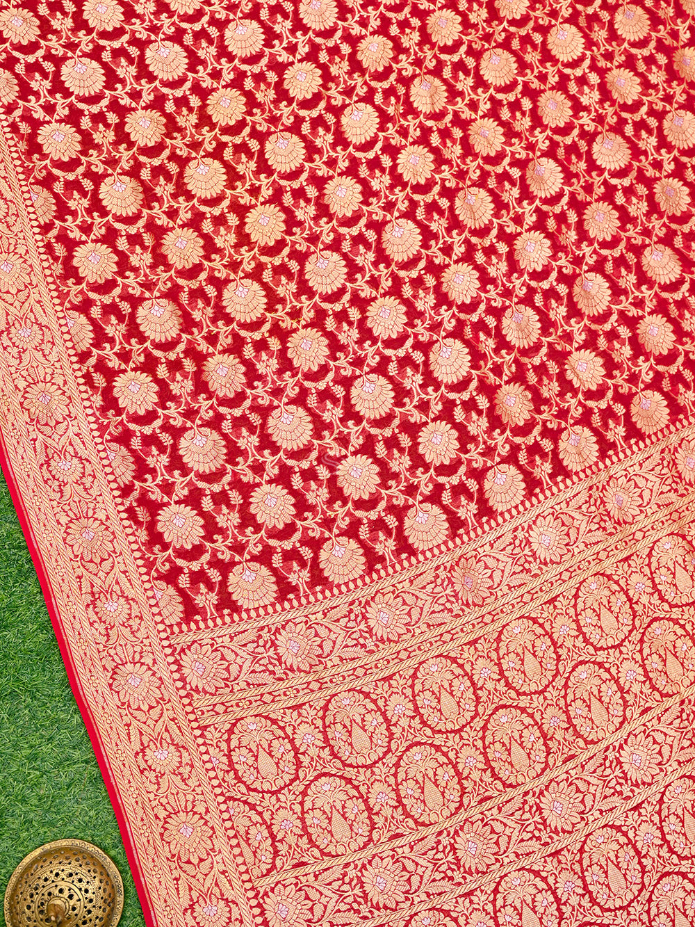 Maroon Sona Roopa Jaal Khaddi Georgette Handloom Banarasi Saree