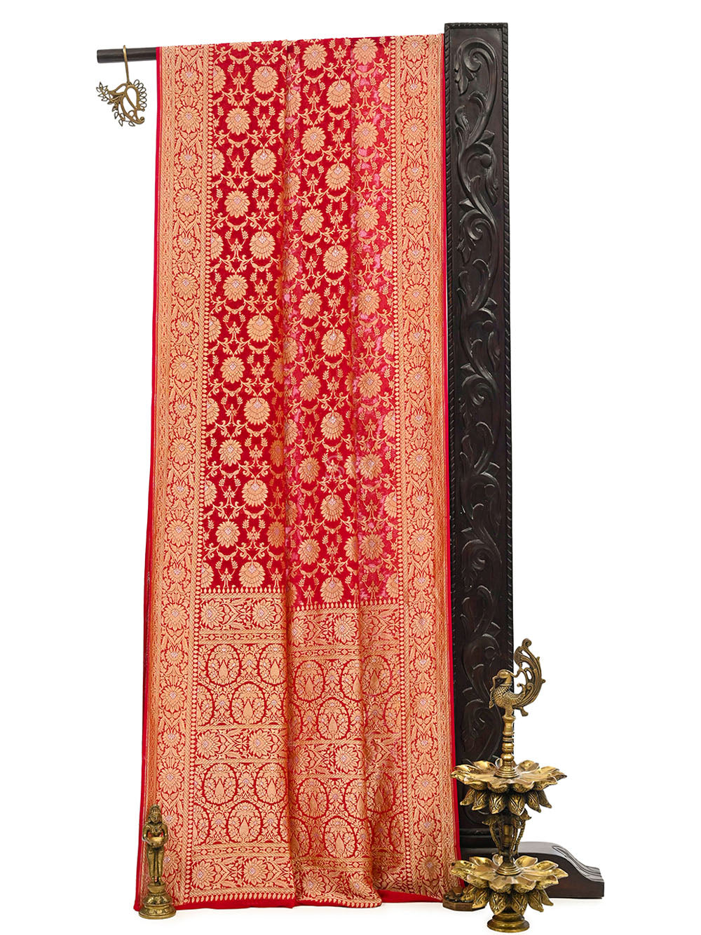 Maroon Sona Roopa Jaal Khaddi Georgette Handloom Banarasi Saree