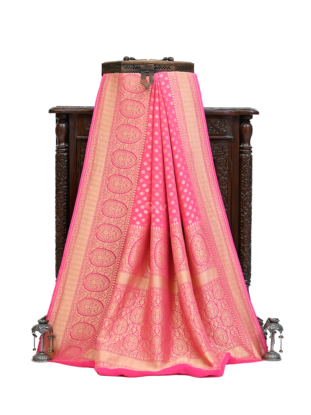 Pink Booti Georgette Handloom Banarasi Saree - Sacred Weaves