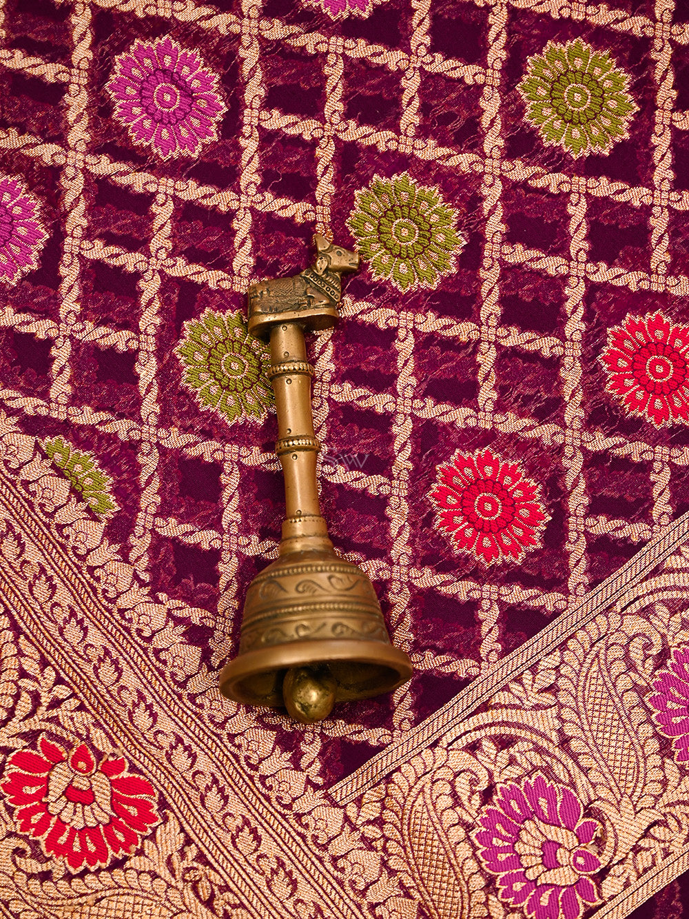 Wine Meenakari Jaal Khaddi Georgette Handloom Banarasi Saree - Sacred Weaves