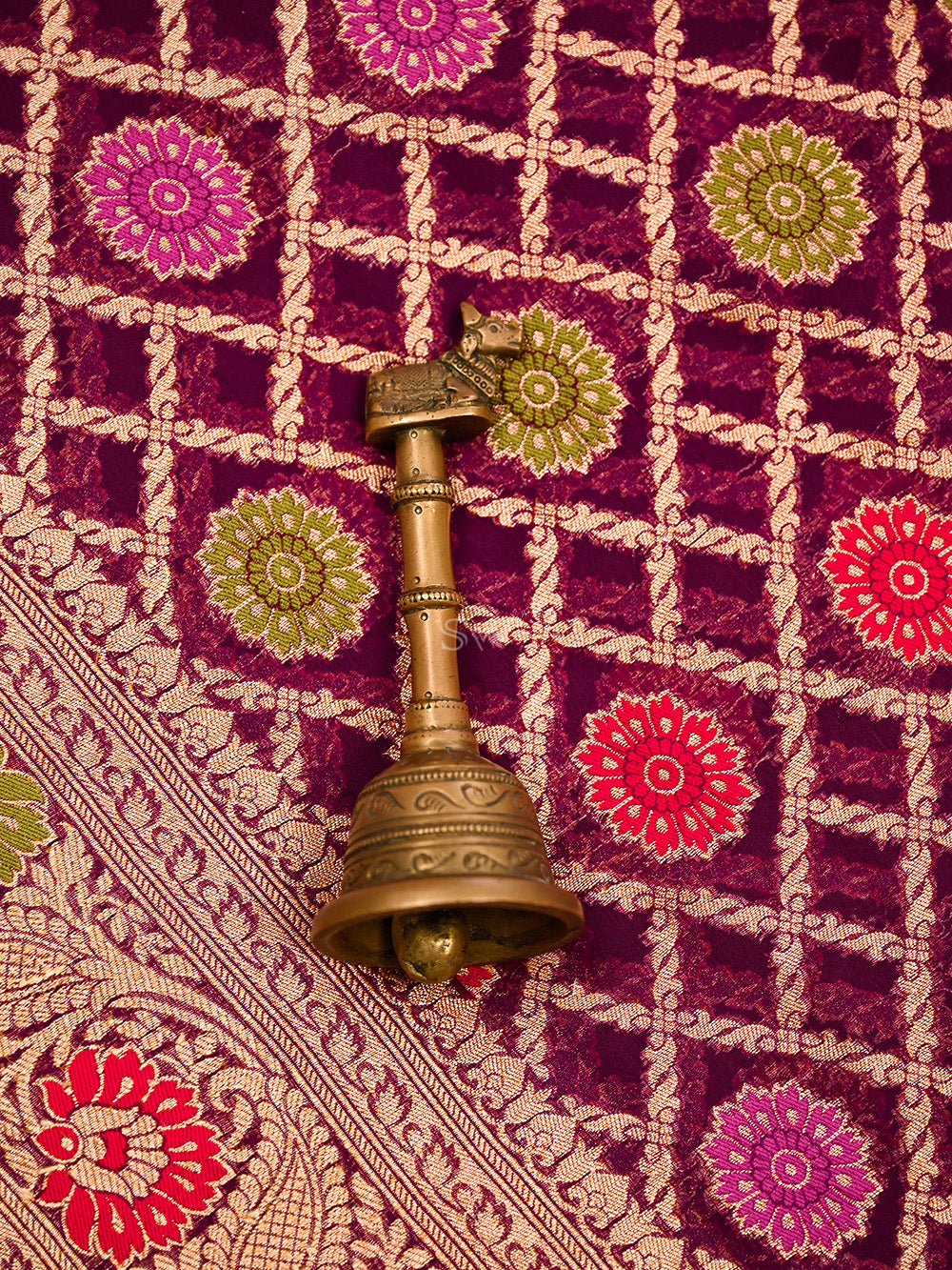Wine Meenakari Jaal Khaddi Georgette Handloom Banarasi Saree - Sacred Weaves