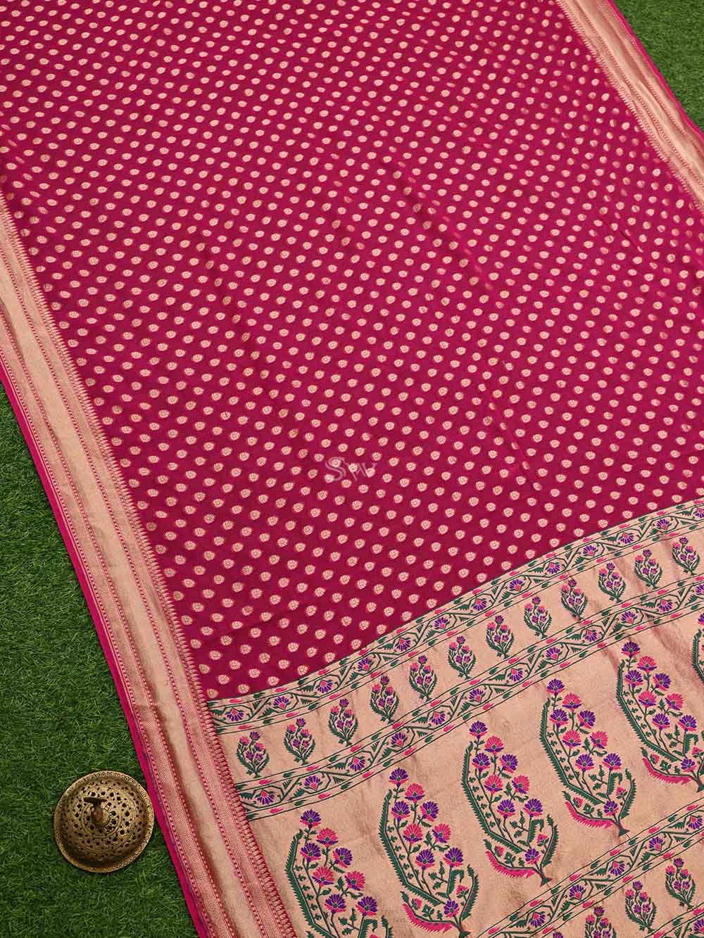 Pink Paithani Khaddi Georgette Handloom Banarasi Saree - Sacred Weaves
