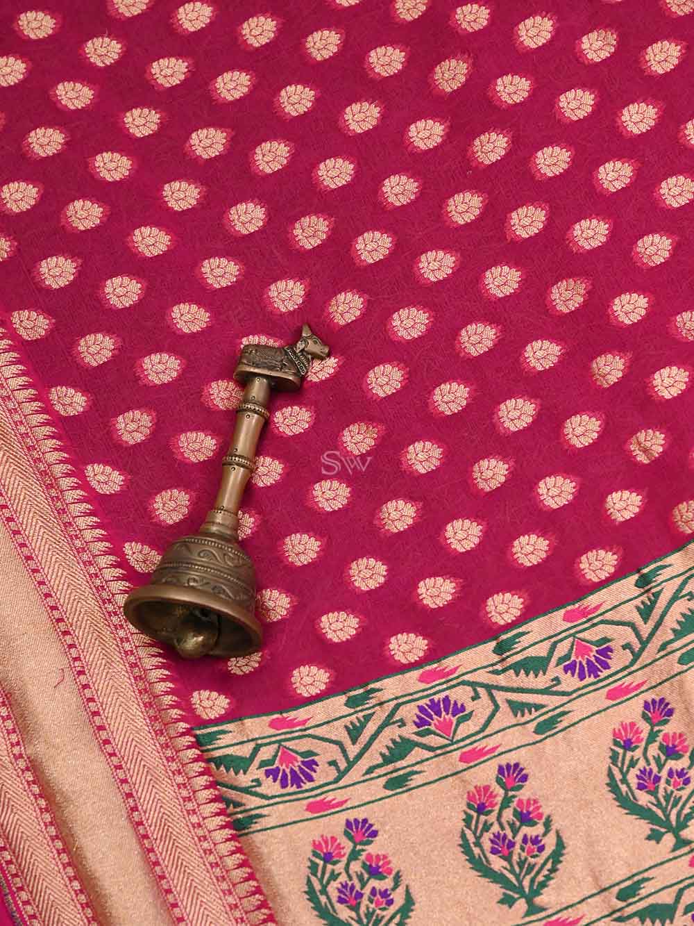 Pink Paithani Khaddi Georgette Handloom Banarasi Saree - Sacred Weaves