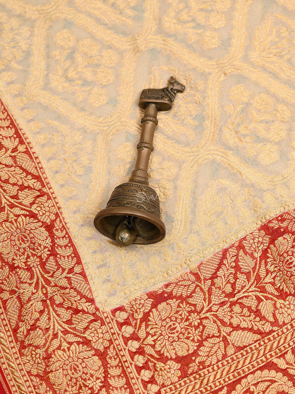 Beige Jaal Khaddi Georgette Handloom Banarasi Saree - Sacred Weaves