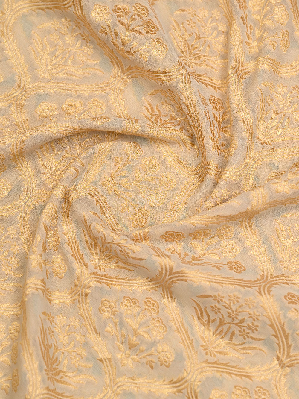 Beige Jaal Khaddi Georgette Handloom Banarasi Saree - Sacred Weaves