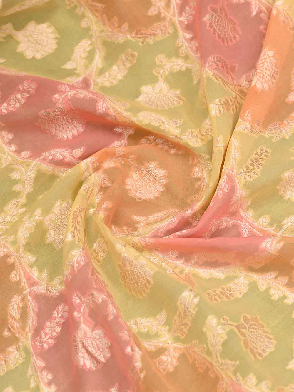 Yellow Peach Paithani Rangkat Khaddi Georgette Handloom Banarasi Saree - Sacred Weaves