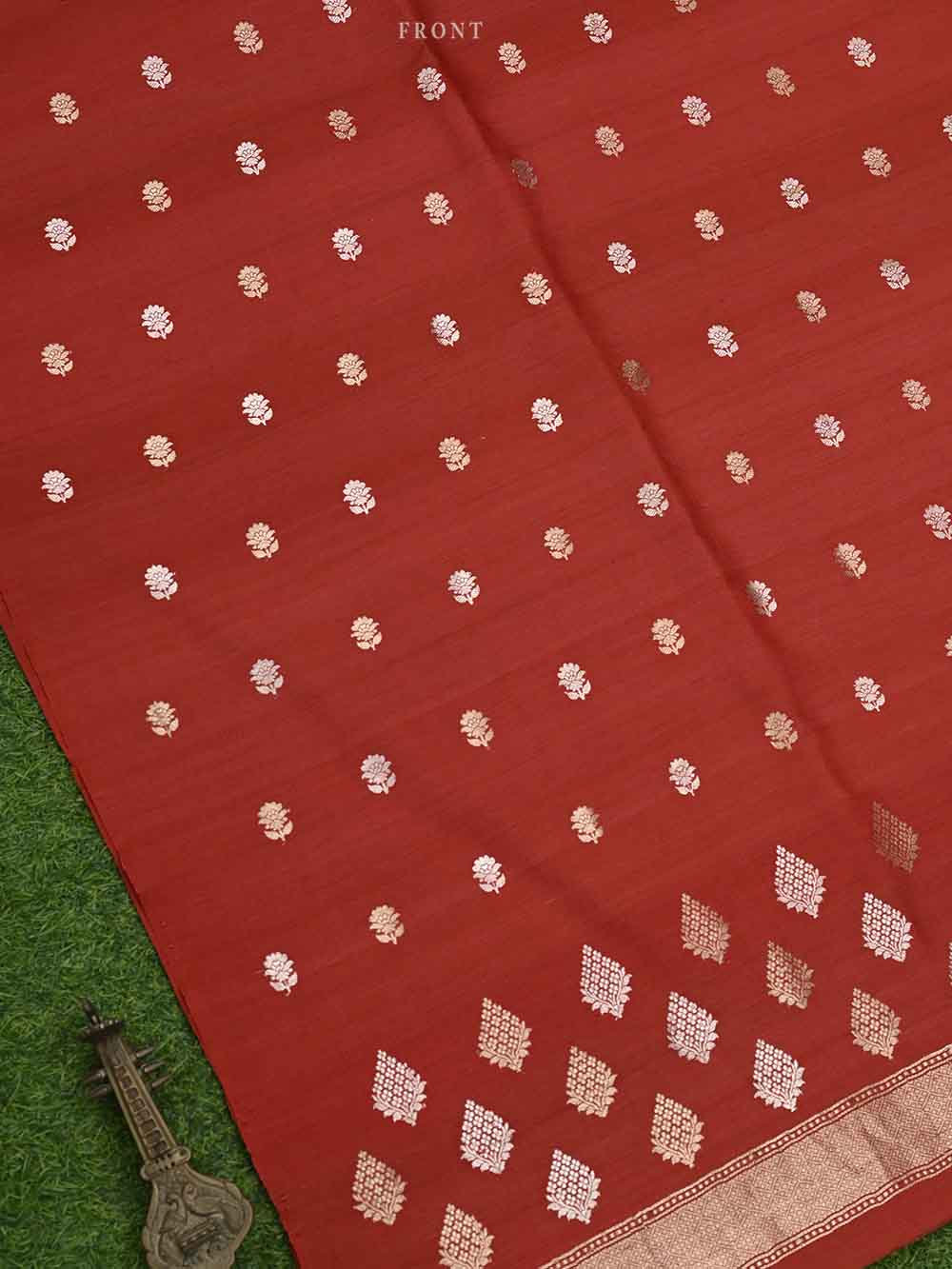 Red Tussar Silk Handloom Banarasi Suit - Sacred Weaves