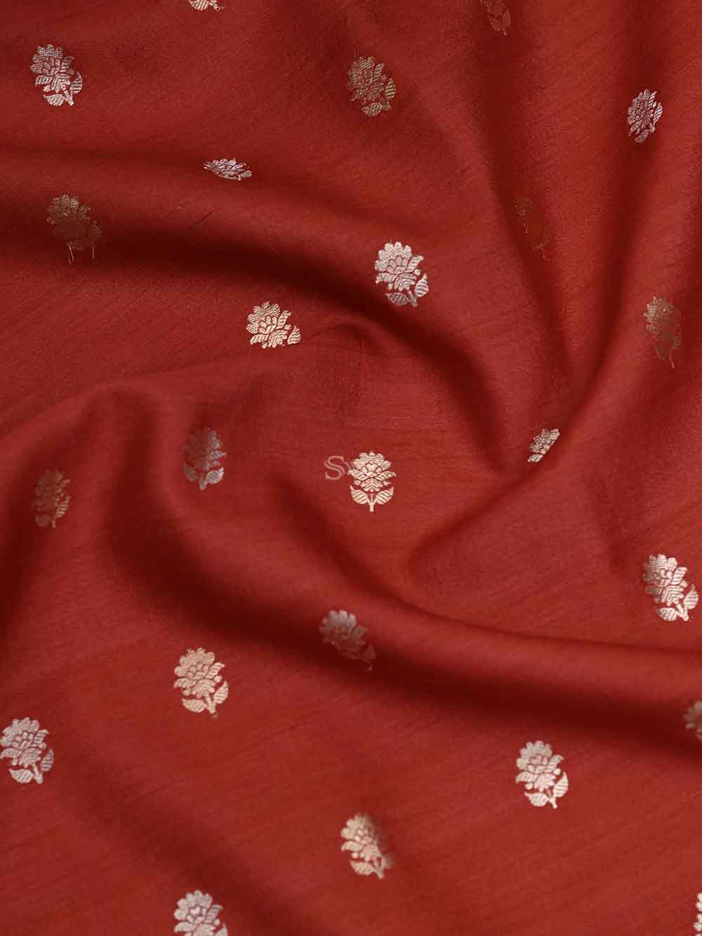 Red Tussar Silk Handloom Banarasi Suit - Sacred Weaves