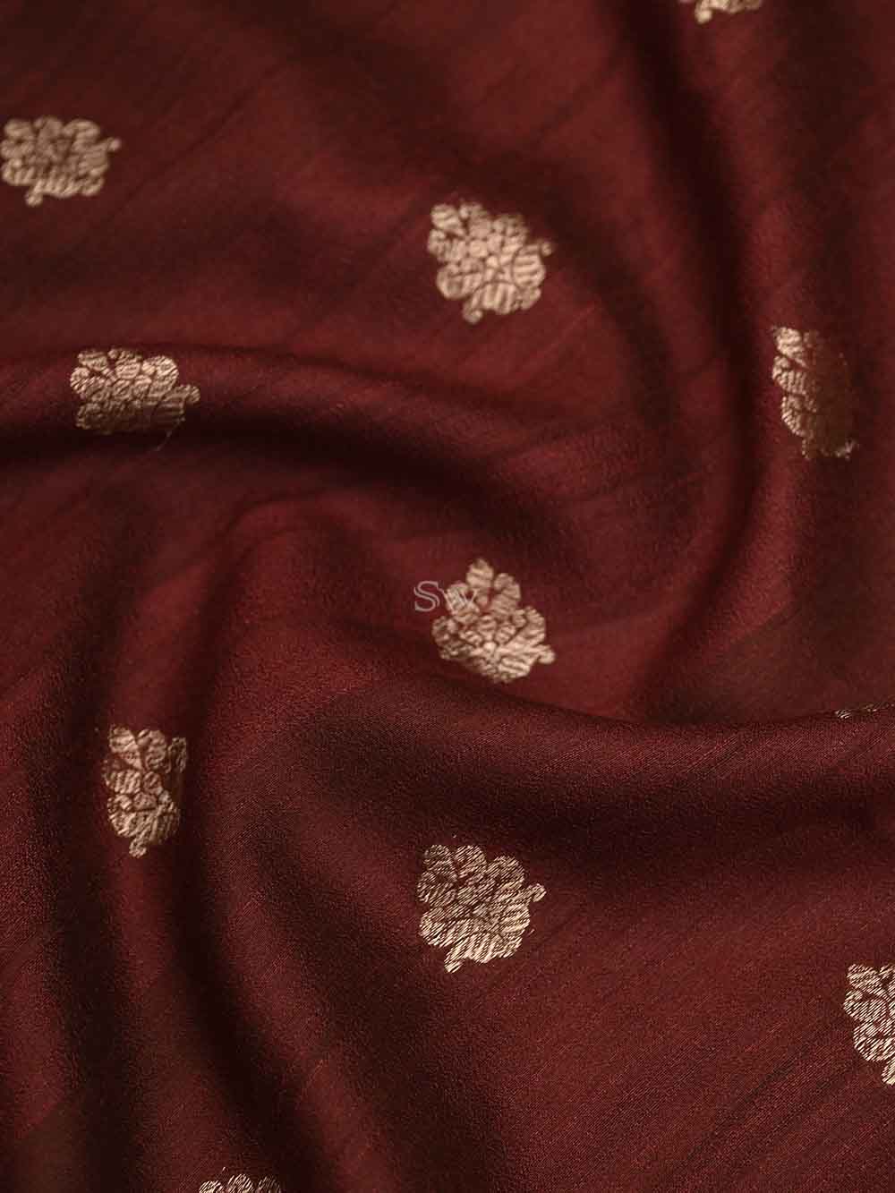 Maroon Tussar Silk Handloom Banarasi Suit - Sacred Weaves