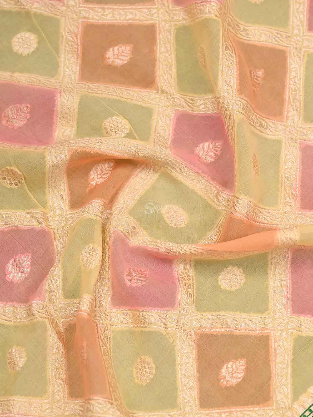 Yellow Pink Paithani Rangkat Khaddi Georgette Handloom Banarasi Saree - Sacred Weaves