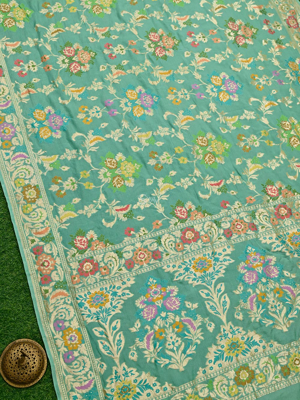 Pastel Green Meenakari Khaddi Georgette Handloom Banarasi Saree - Sacred Weaves