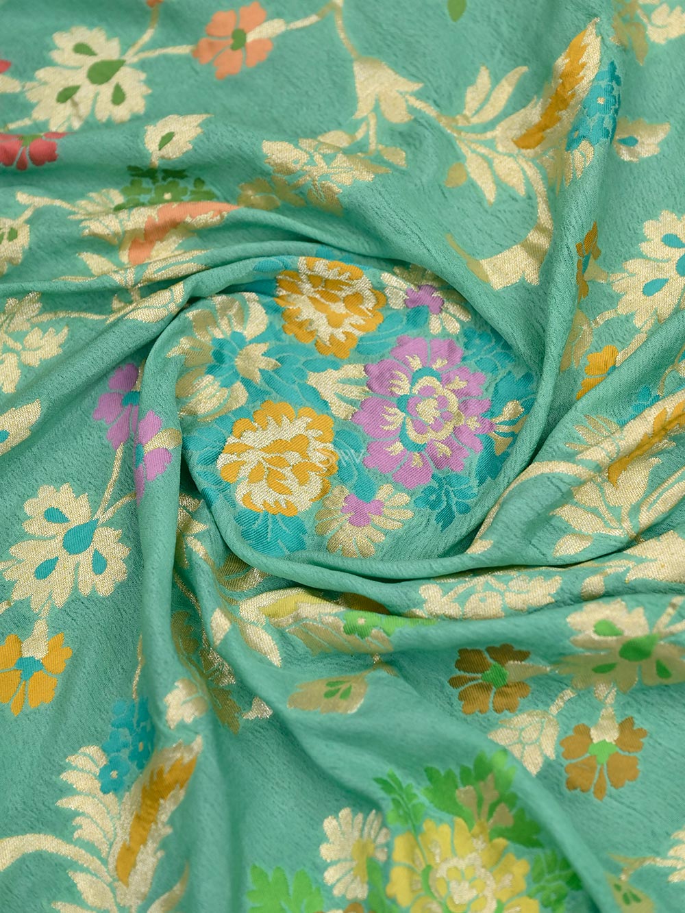 Pastel Green Meenakari Khaddi Georgette Handloom Banarasi Saree - Sacred Weaves