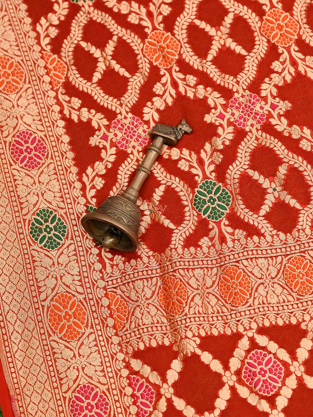 Maroon Meenakari Jaal Khaddi Georgette Handloom Banarasi Saree - Sacred Weaves