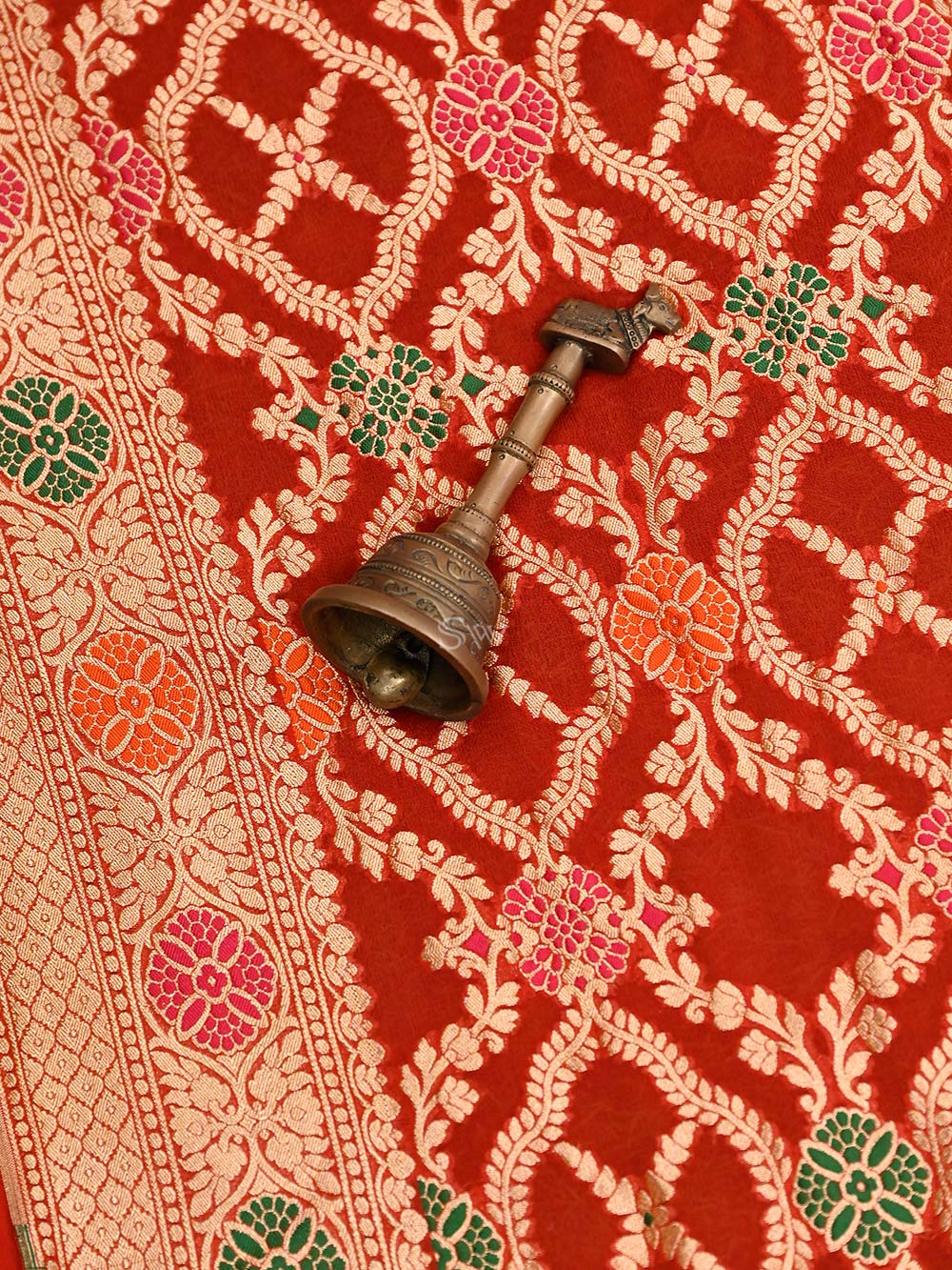 Maroon Meenakari Jaal Khaddi Georgette Handloom Banarasi Saree - Sacred Weaves