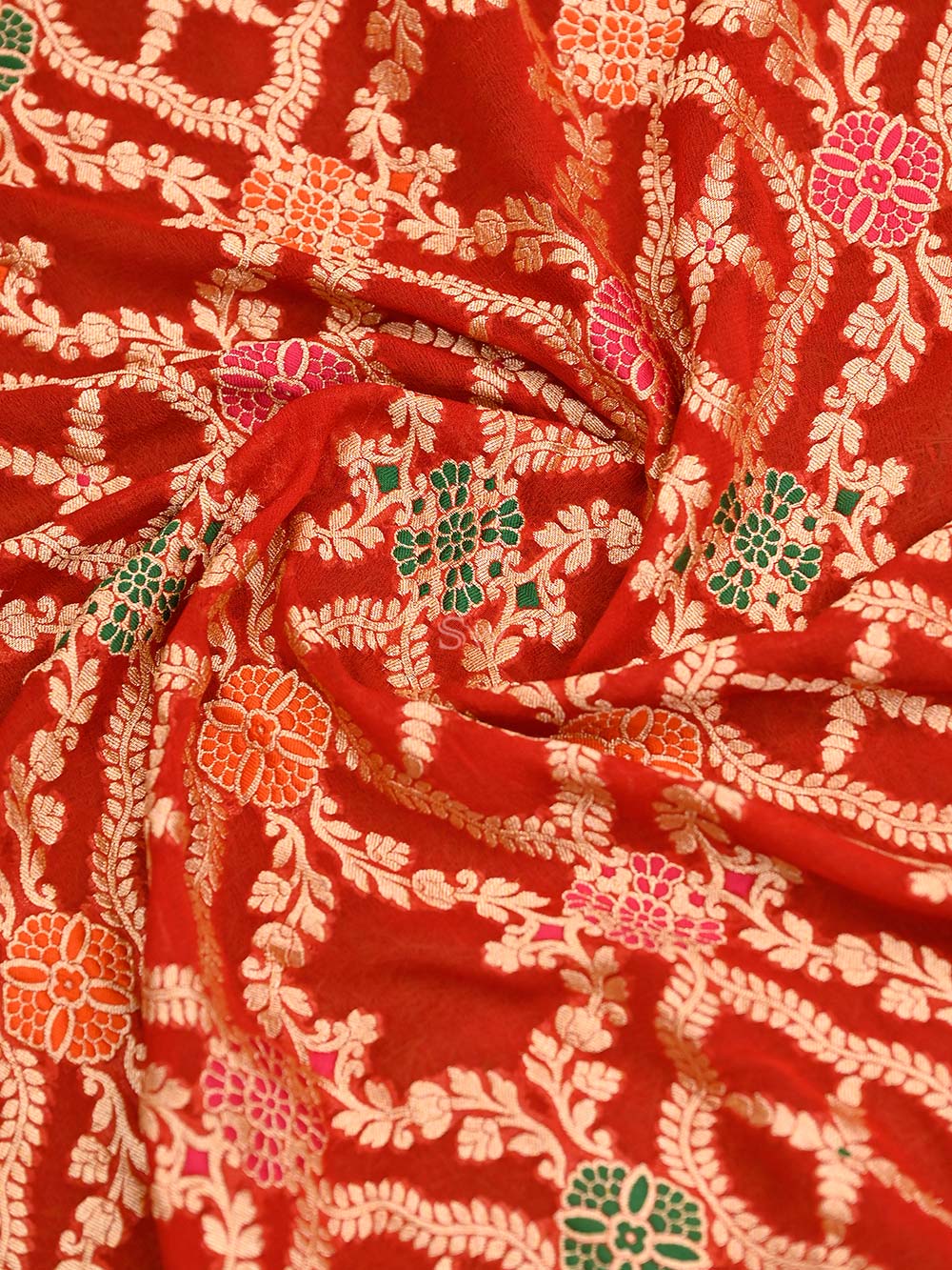 Maroon Meenakari Jaal Khaddi Georgette Handloom Banarasi Saree - Sacred Weaves