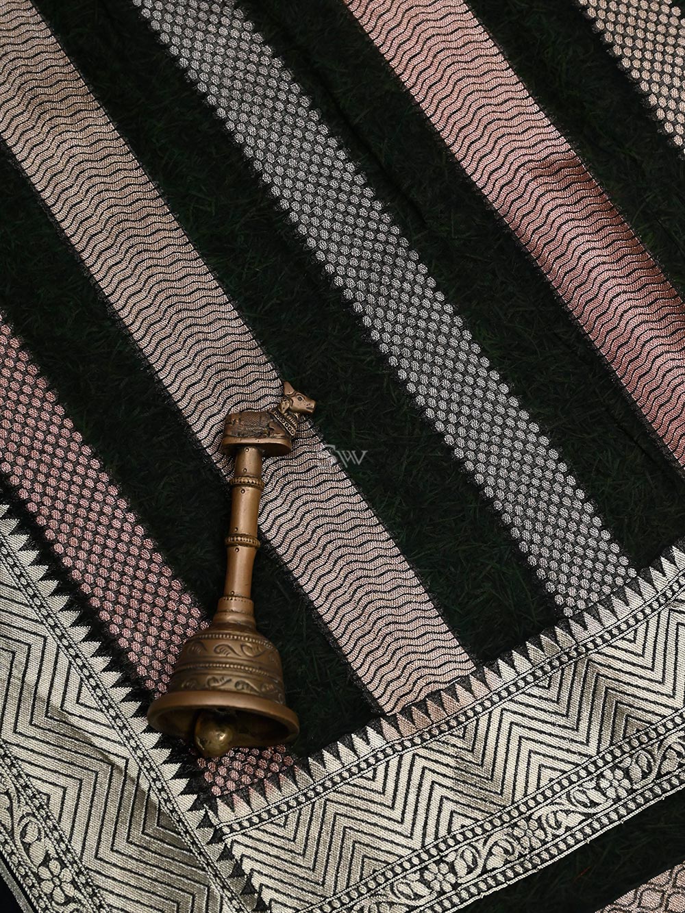 Black Stripe Khaddi Georgette Handloom Banarasi Saree - Gift Box