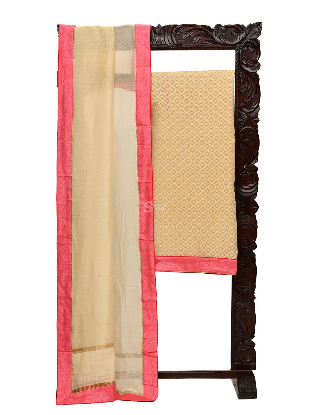 Beige Cotton Silk Handloom Banarasi Suit - Sacred Weaves 
