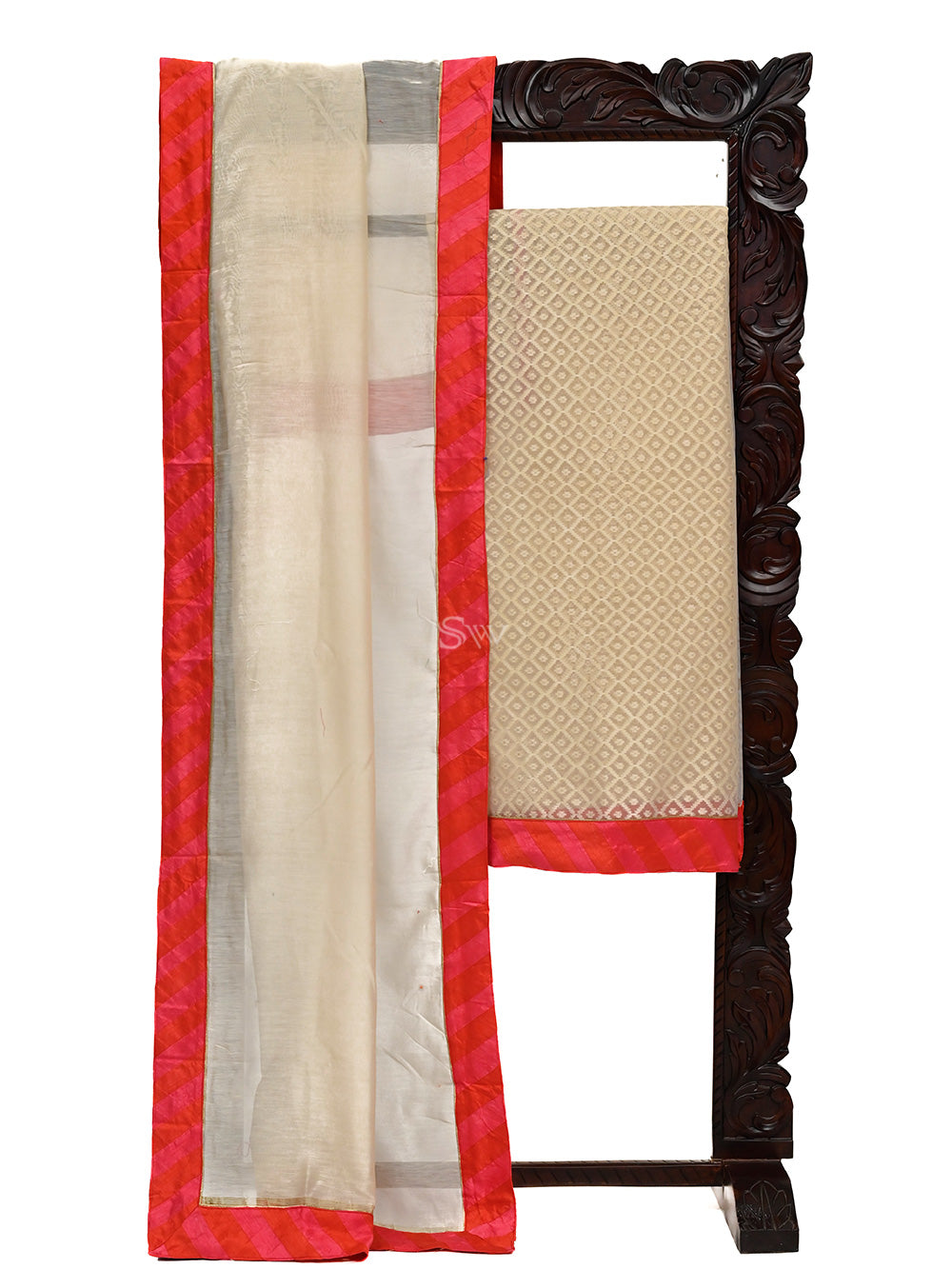 Cream Cotton Silk Handloom Banarasi Suit - Sacred Weaves