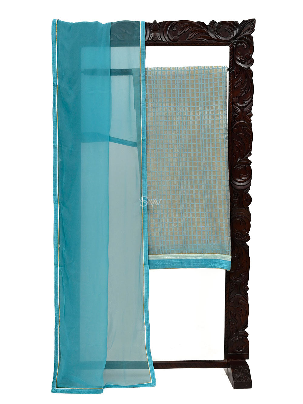 Aqua Blue Organza Handloom Banarasi Suit - Sacred Weaves
