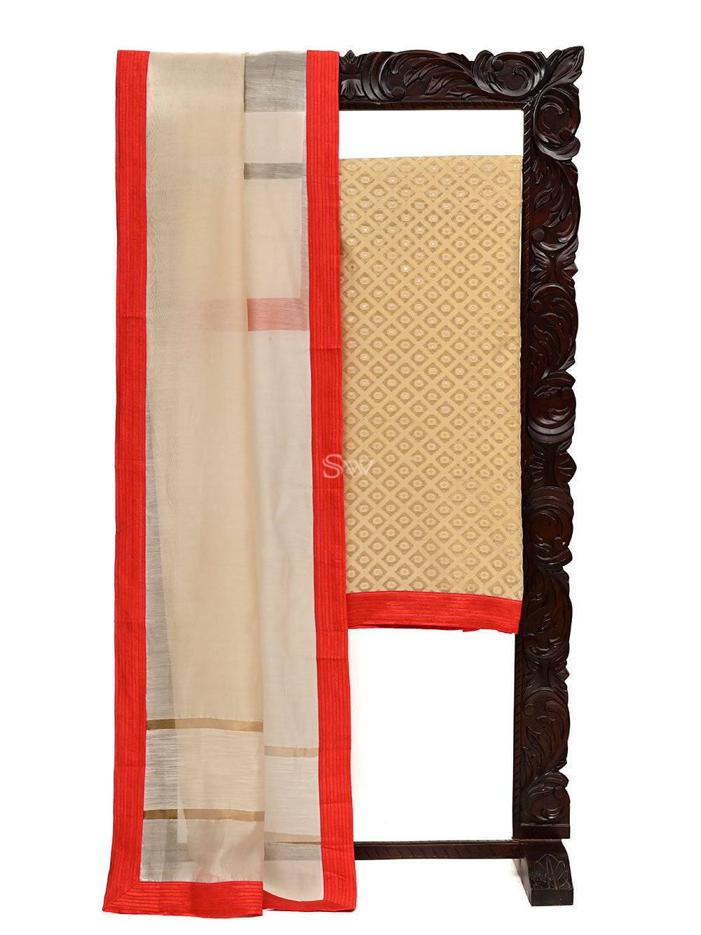 Cream Cotton Silk Handloom Banarasi Suit - Sacred Weaves