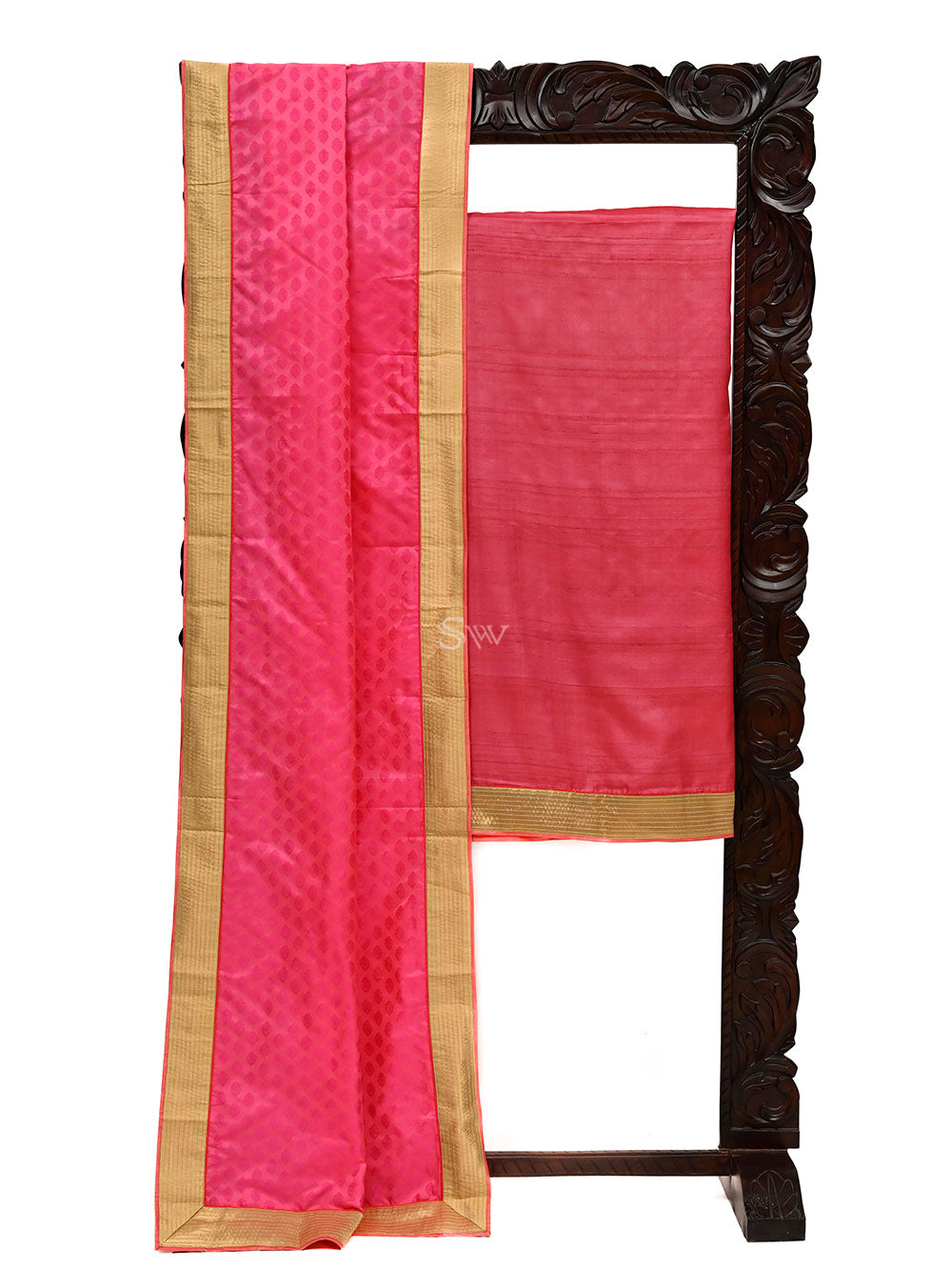 Coral Pink Tussar Silk Handloom Banarasi Suit - Sacred Weaves