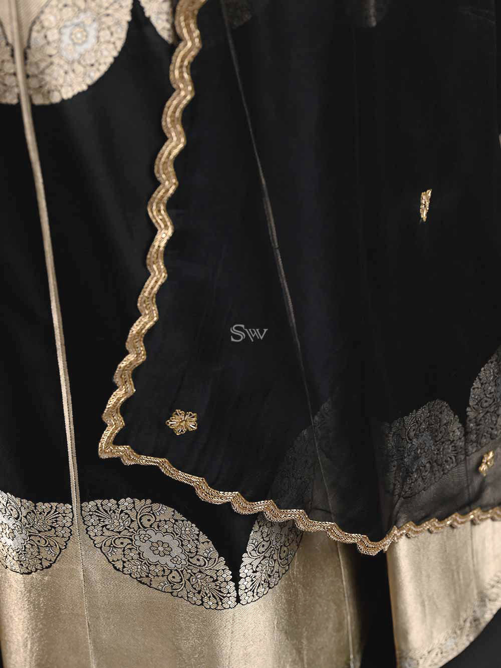 Black Handloom Banarasi Lehenga - Sacred Weaves