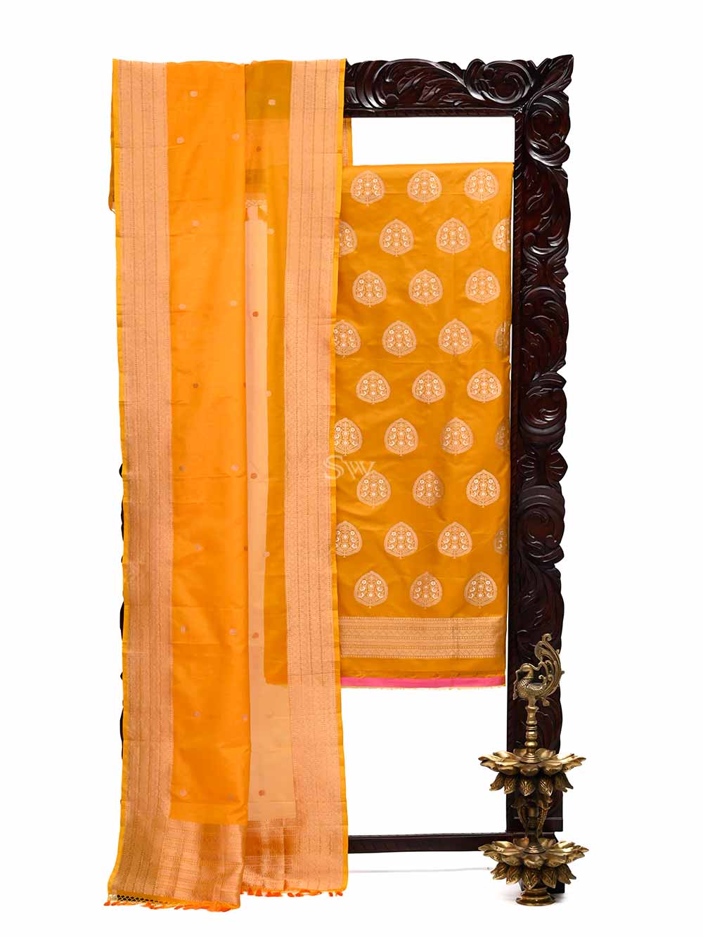 Mustard Katan Silk Handloom Banarasi Suit -  Sacred Weaves