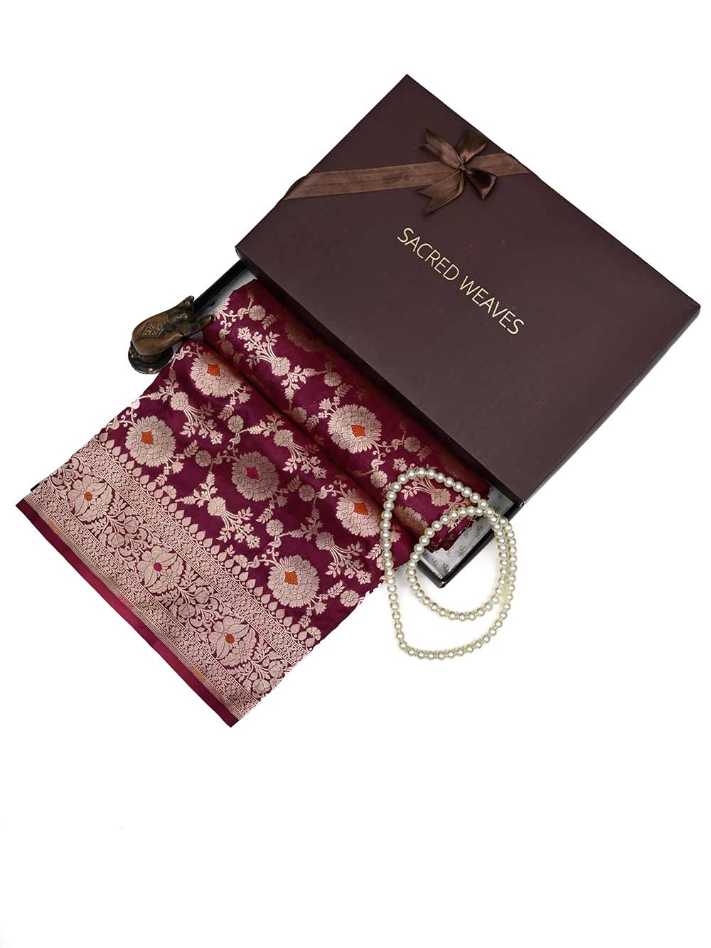 Wine Jaal Katan Silk Handloom Banarasi Dupatta - Sacred Weaves