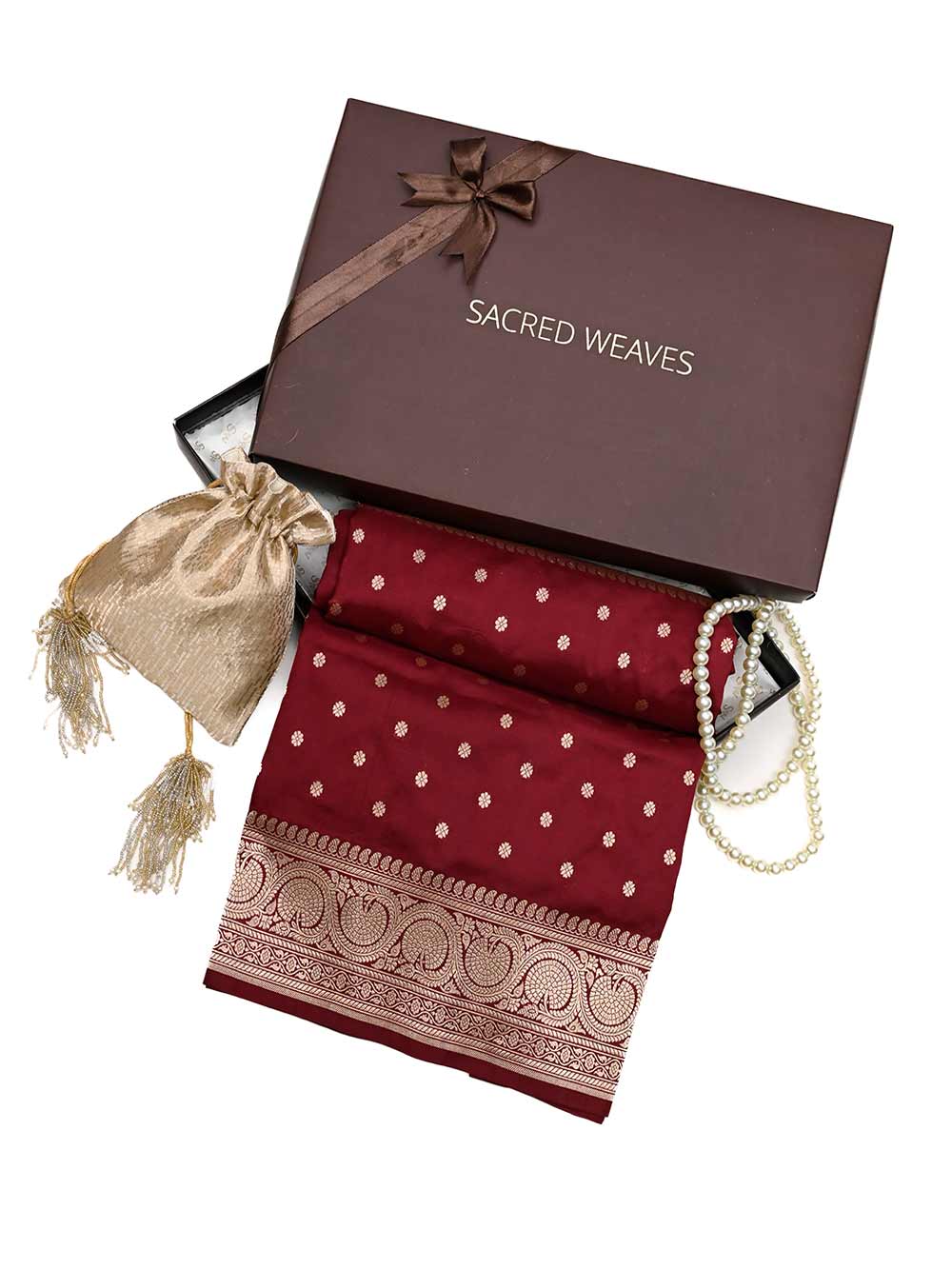 Wine Booti Katan Silk Handloom Banarasi Dupatta - Sacred Weaves