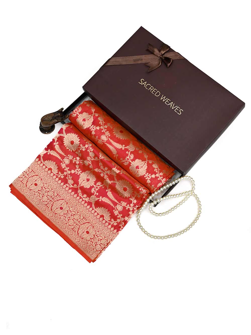 Pink Orange Jaal Katan Silk Handloom Banarasi Dupatta -  Sacred Weaves 