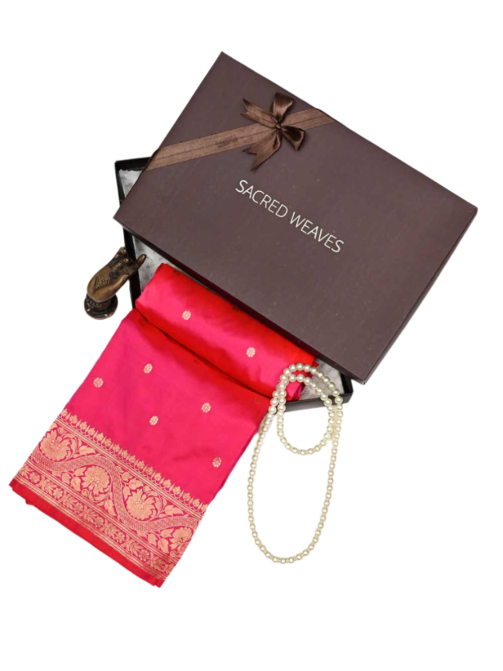 Dark Pink Booti Katan Silk Handloom Banarasi Dupatta - Sacred Weaves