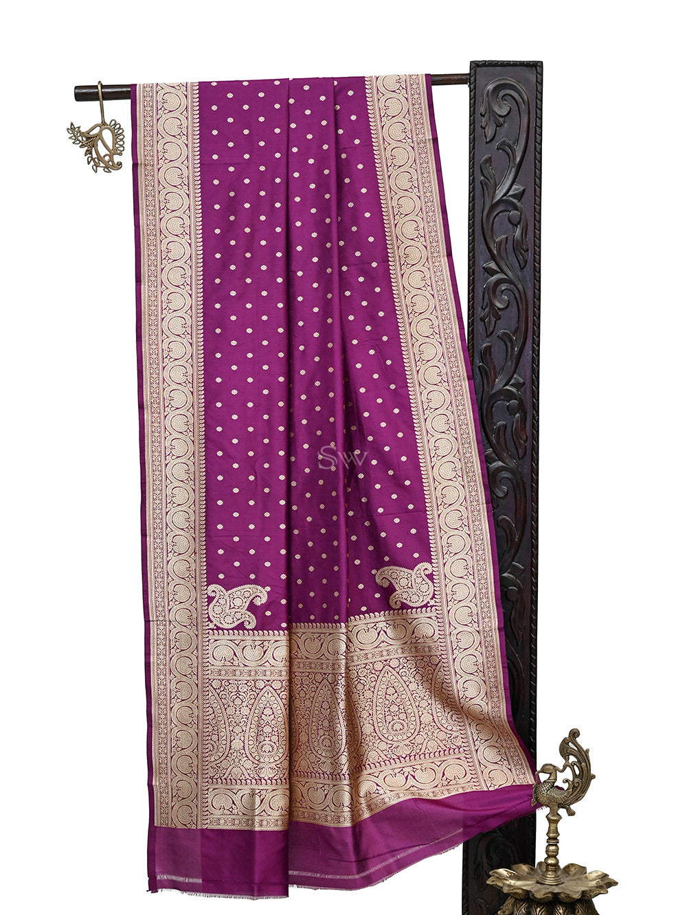 Purple Konia Katan Silk Handloom Banarasi Dupatta - Sacred Weaves
