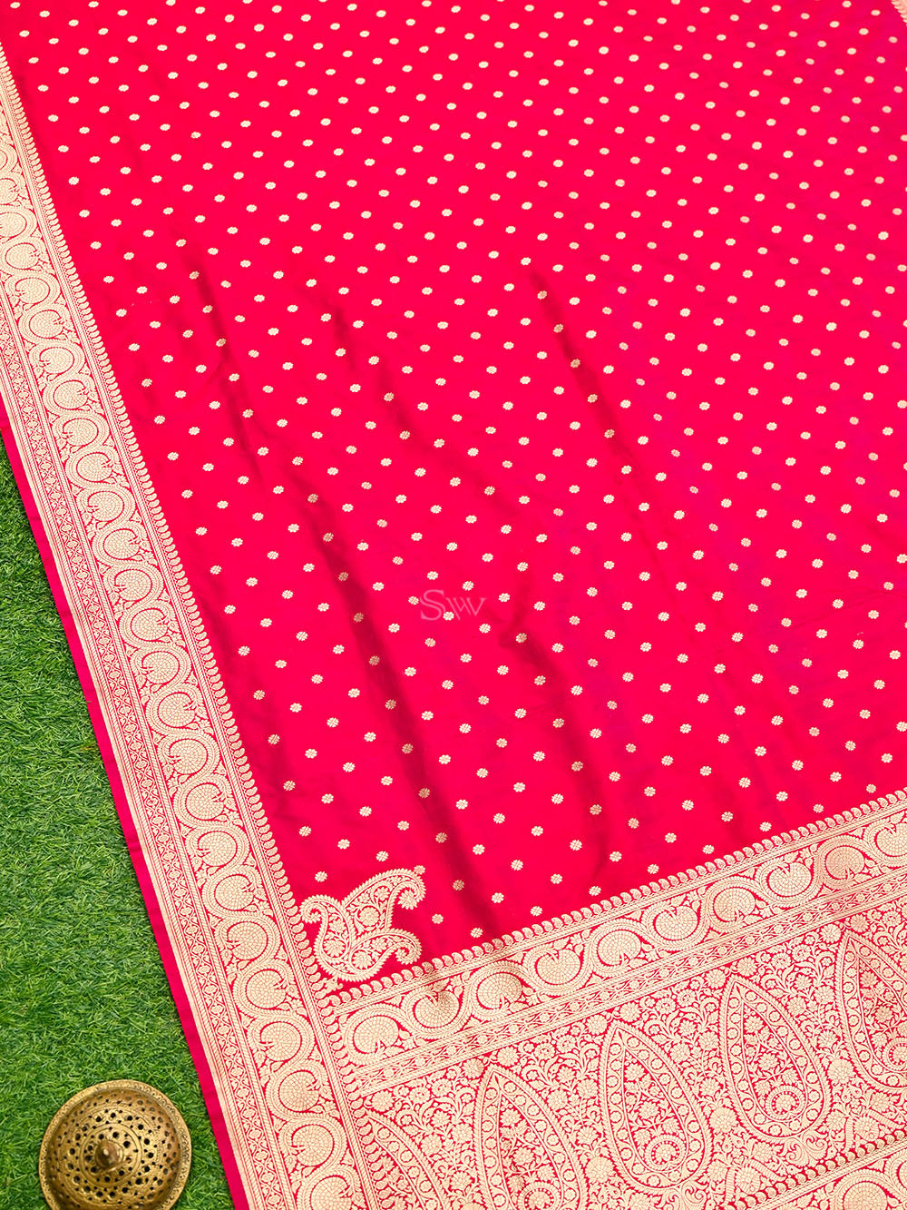Pink Red Booti Katan Silk Handloom Banarasi Dupatta