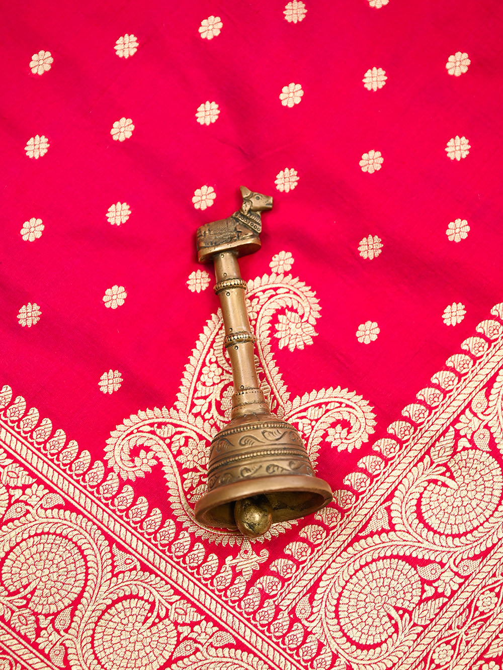 Pink Red Booti Katan Silk Handloom Banarasi Dupatta