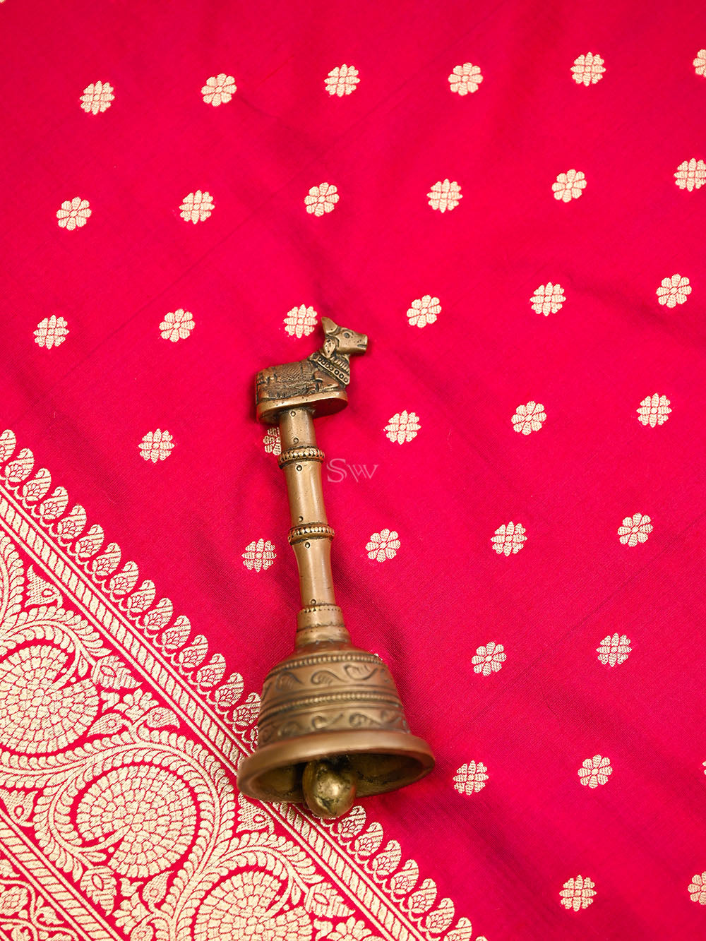 Pink Red Booti Katan Silk Handloom Banarasi Dupatta