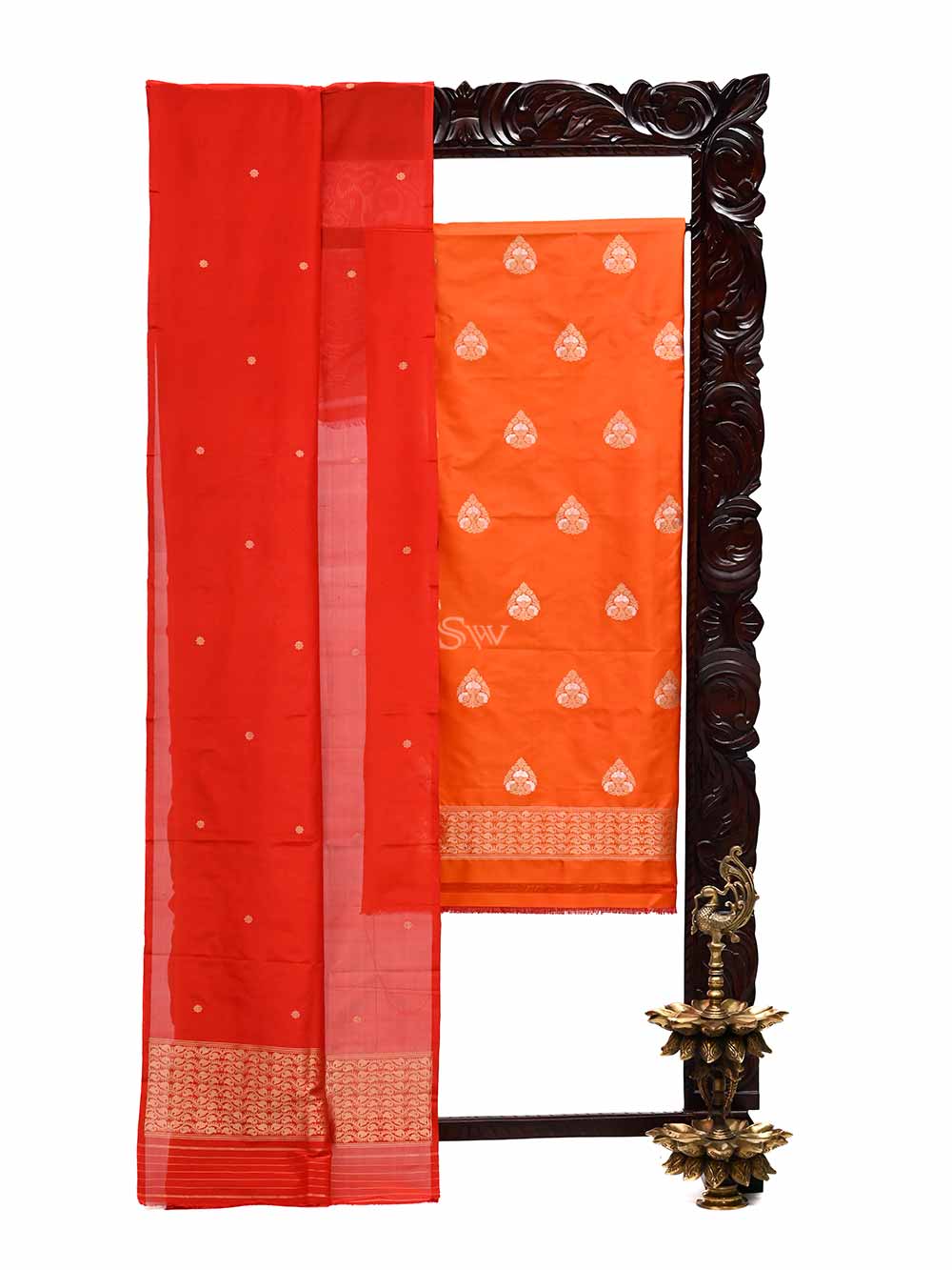 Dark Orange Katan Silk Handloom Banarasi Suit - Sacred Weaves