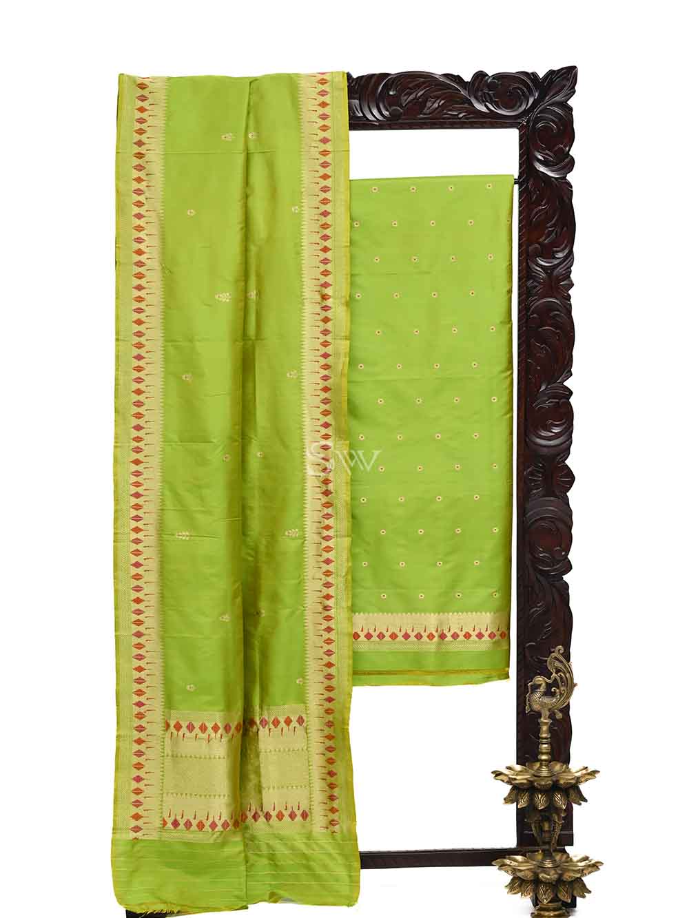 Parrot Green Katan Silk Handloom Banarasi Suit - Sacred Weaves