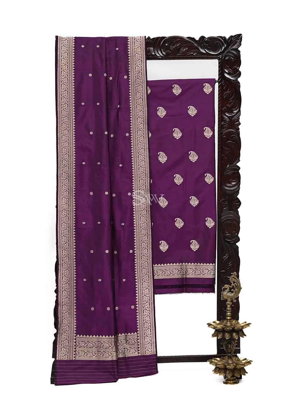Dark Purple Katan Silk Handloom Banarasi Suit - Sacred Weaves