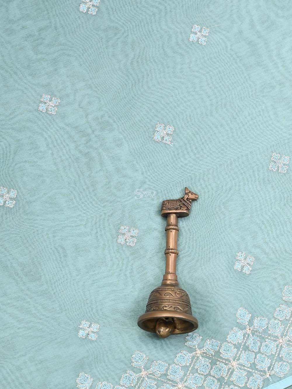 Mint Blue Organza Handloom Banarasi Suit - Sacred Weaves