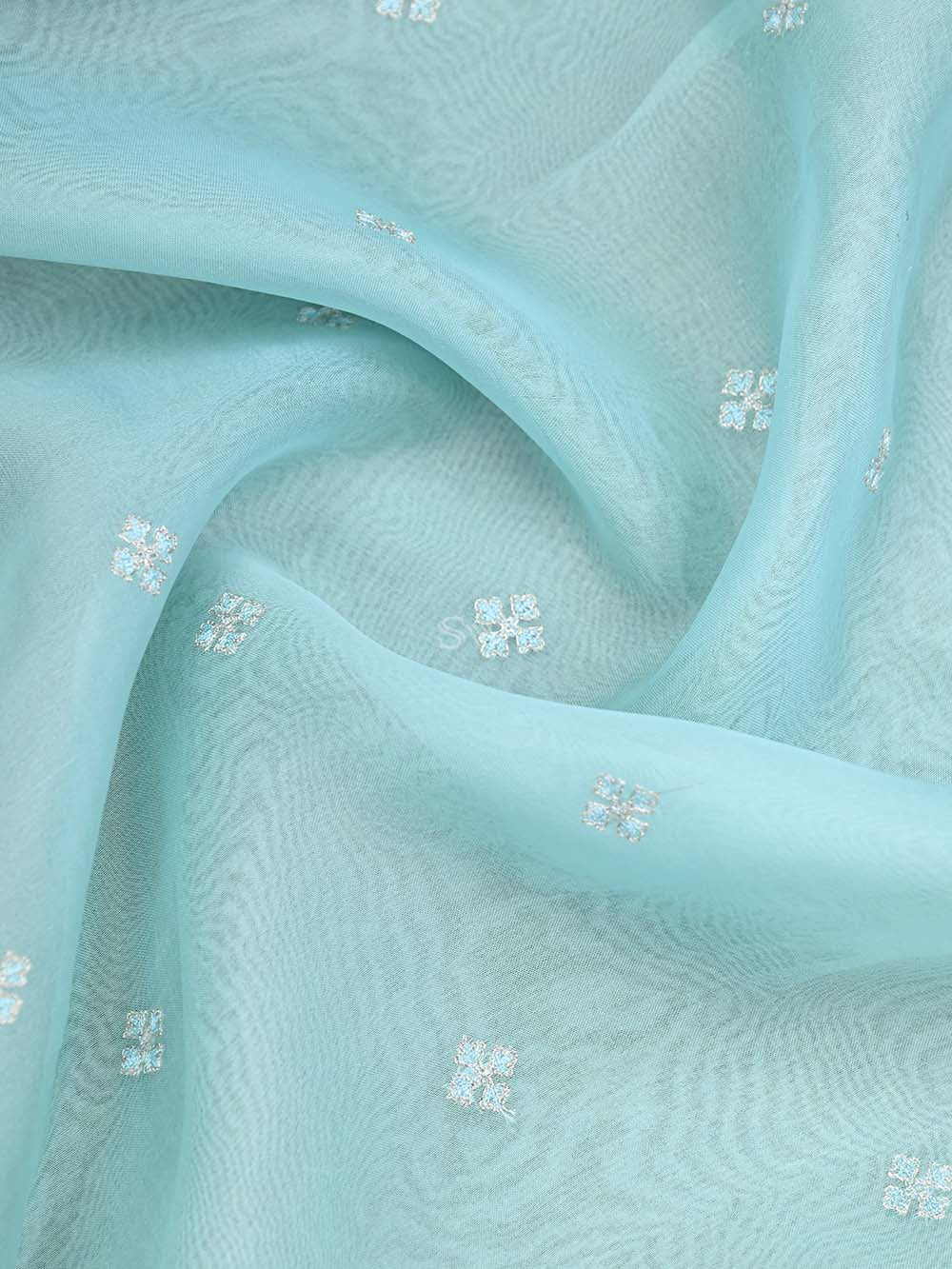 Mint Blue Organza Handloom Banarasi Suit - Sacred Weaves