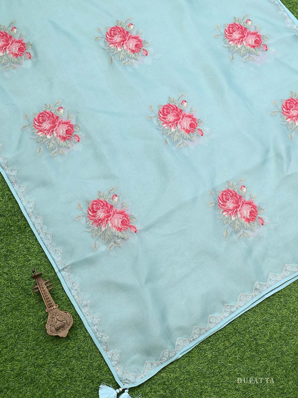 Mint Blue Organza Handloom Banarasi Suit - Sacred Weaves