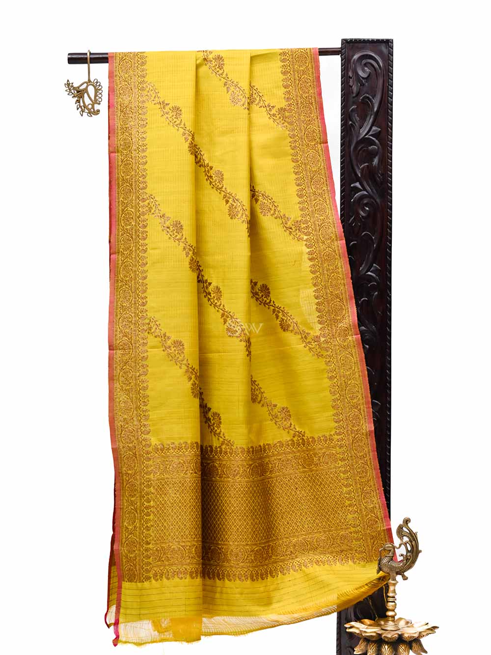 Yellow Dupion Silk Handloom Banarasi Dupatta - Scared Weaves