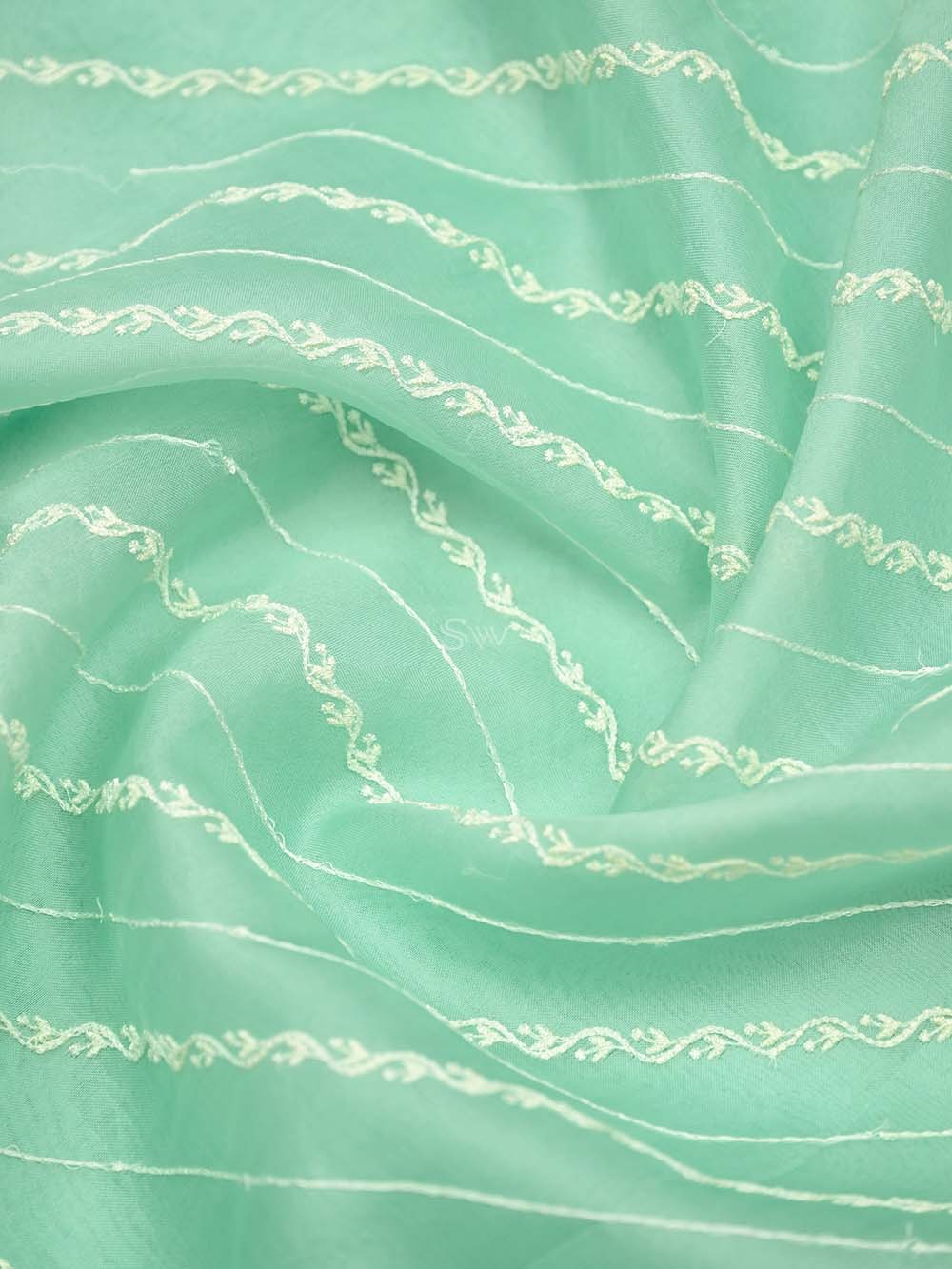 Sea Green Embroidery Organza Handloom Banarasi Suit - Sacred Weaves
