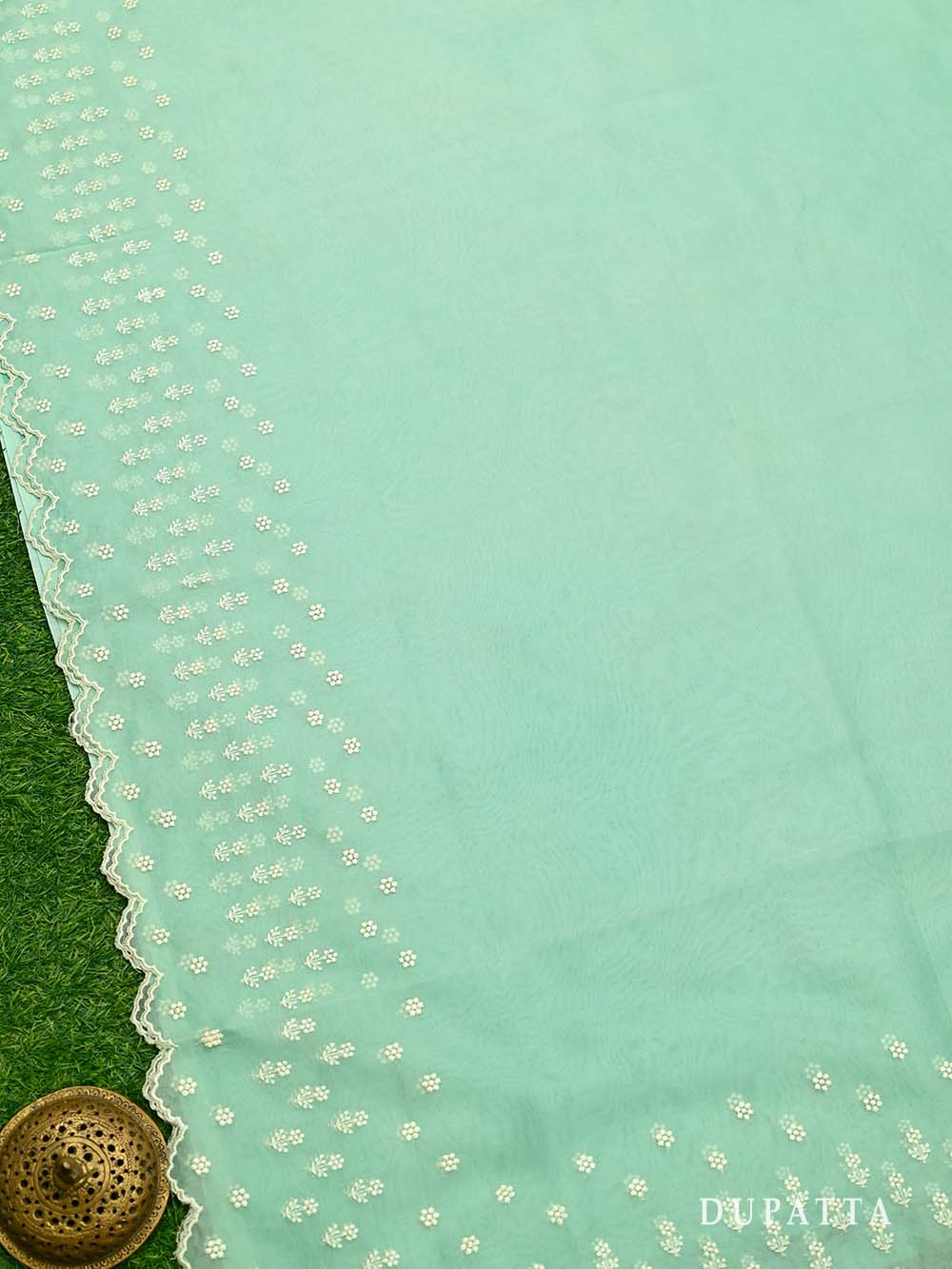 Sea Green Embroidery Organza Handloom Banarasi Suit - Sacred Weaves