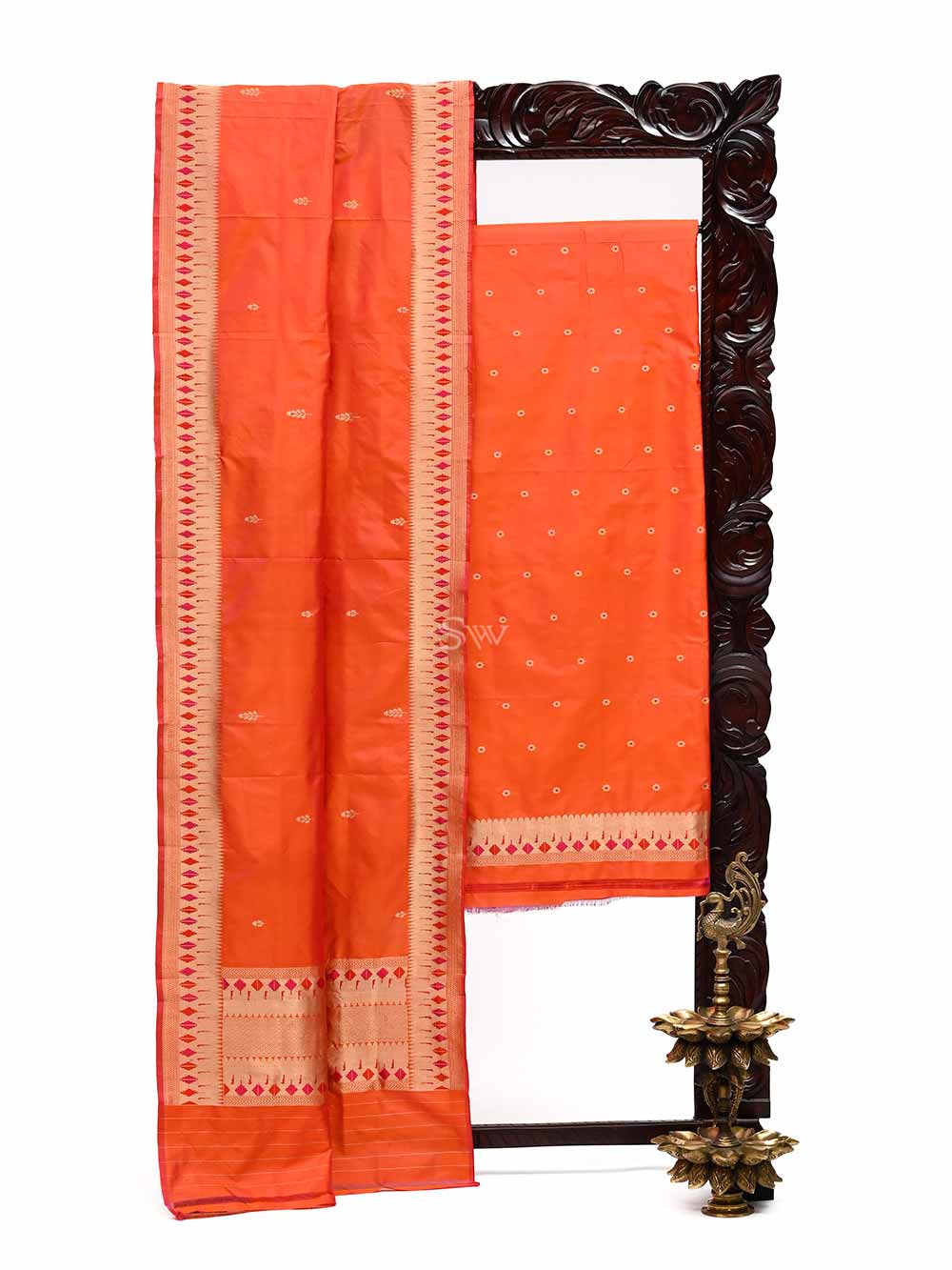 Orange Pink Meenakari Katan Silk Handloom Banarasi Suit - Sacred Weaves